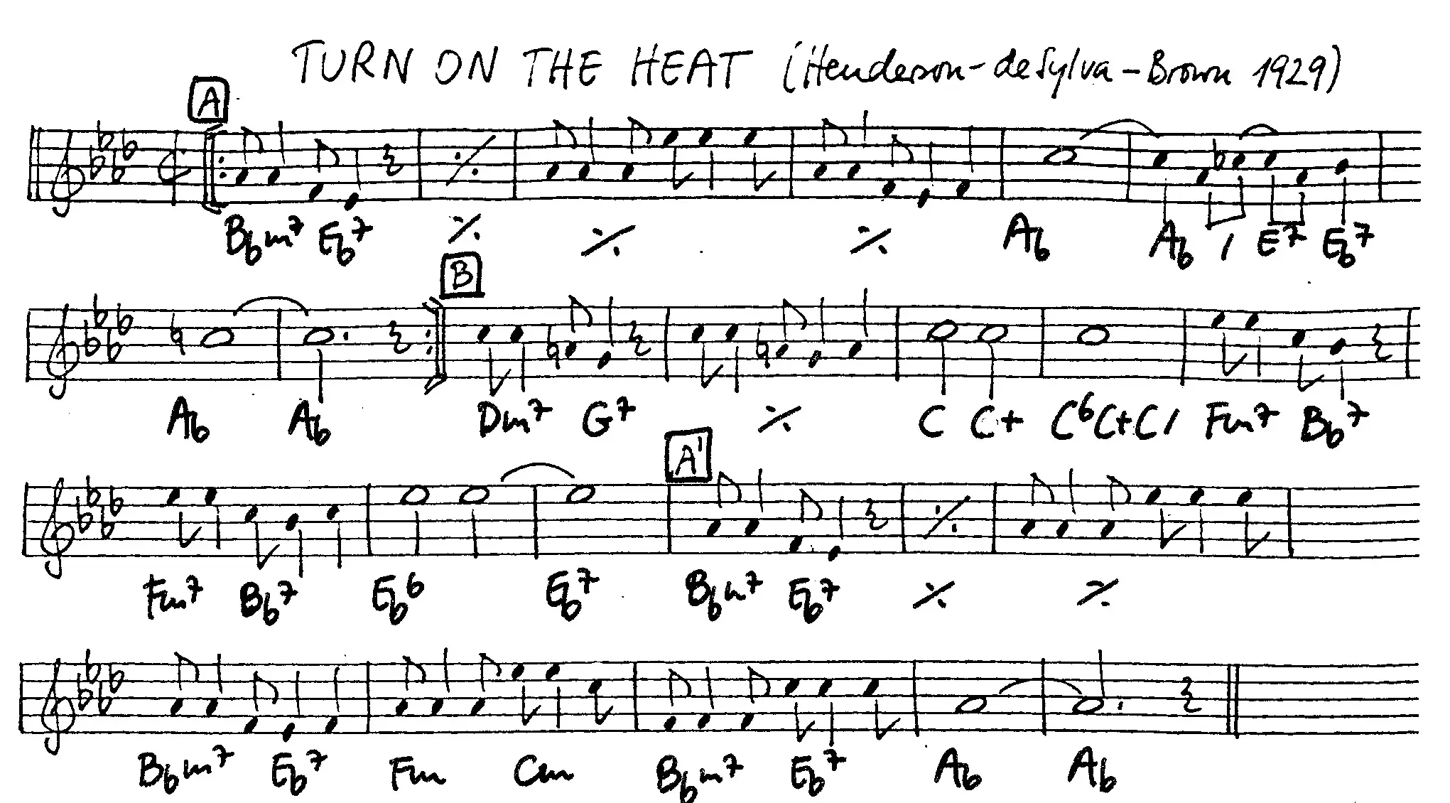 turn on the heat free jazz leadsheet - Courtesy of the Jungle Jazz Band